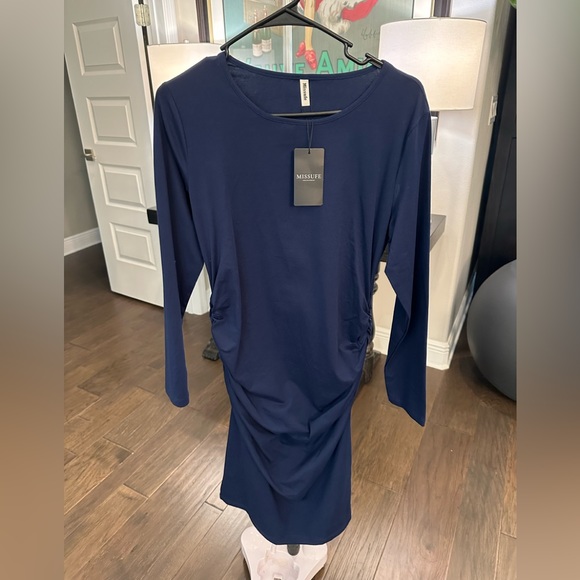 Missufe Women's Long Sleeve Ruched Casual Sundress Bodycon Knee Dress, NWT - Picture 1 of 4